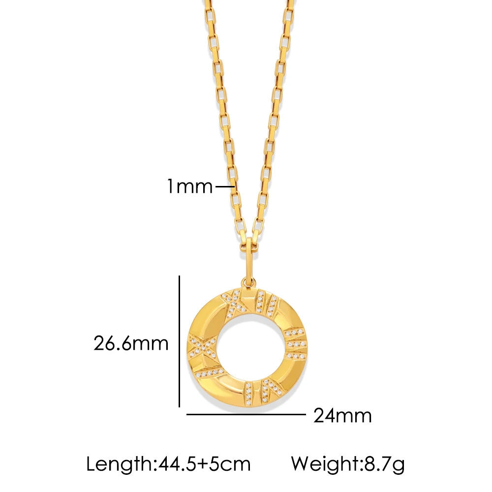 2026 JINHUI Gold Stainless Steel Round Pendant Necklace Roman Digital Cube Zirconia Women's Jewelry Gift