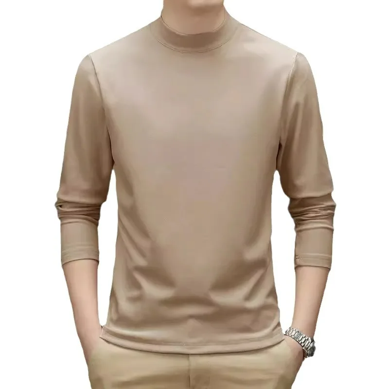 양면 플리스 하프 하이 칼라 긴팔 남성 티셔츠 따뜻한 속옷 스웨터 베이스 셔츠 가을 겨울용 이너웨어