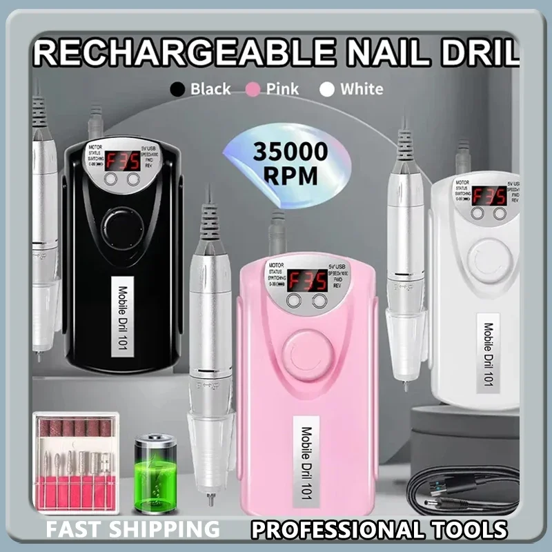 

Electric Nail Drill Machine for Nails, Rechargeable Manicure, Low Noise, Professional Nail Drills, Motor Polisher, 35000RPM