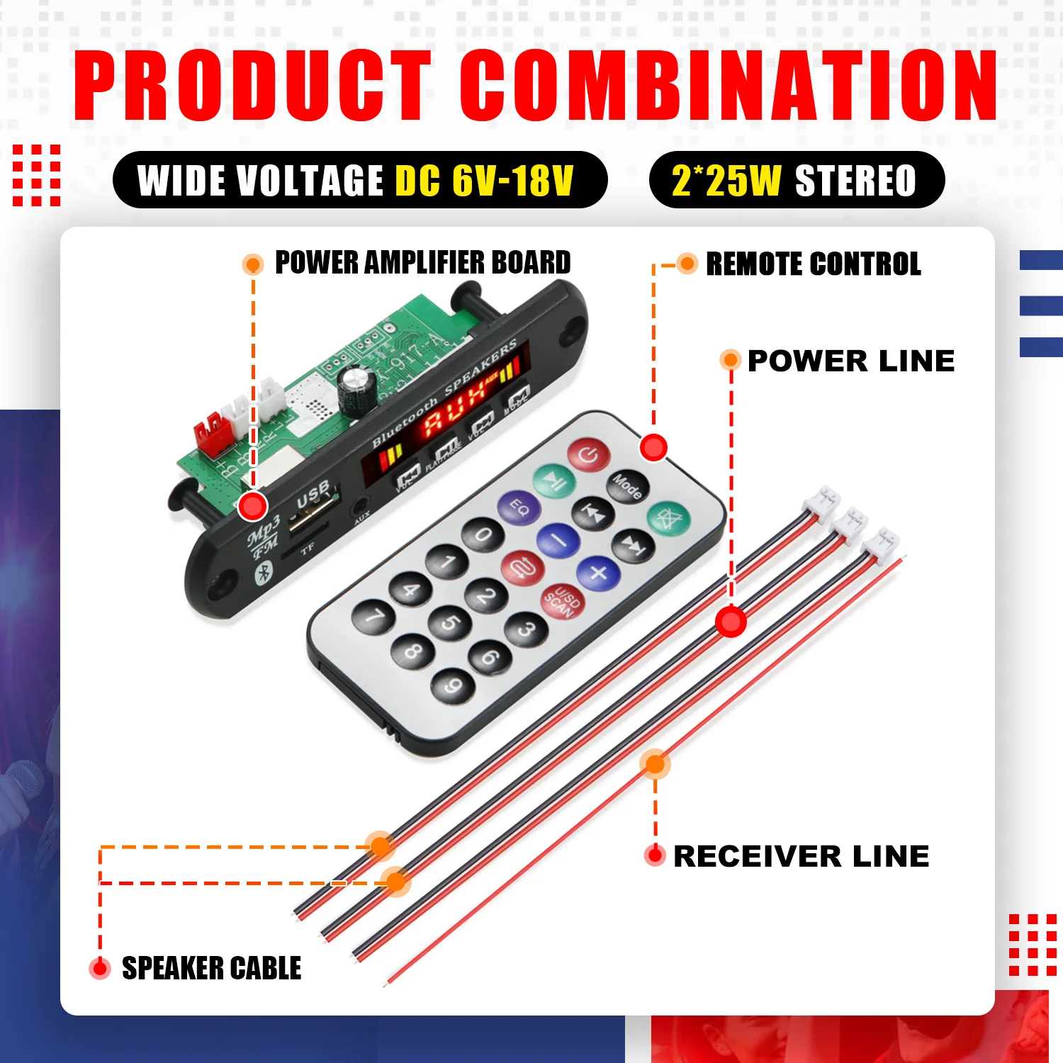 50W Wzmacniacz Bluetooth MP3 WMA APE Dekoder Board 12V 25W Zestaw głośnomówiący Samochodowy mikrofon audio USB TF FM Radio DIY Odtwarzacz muzyczny Mp3