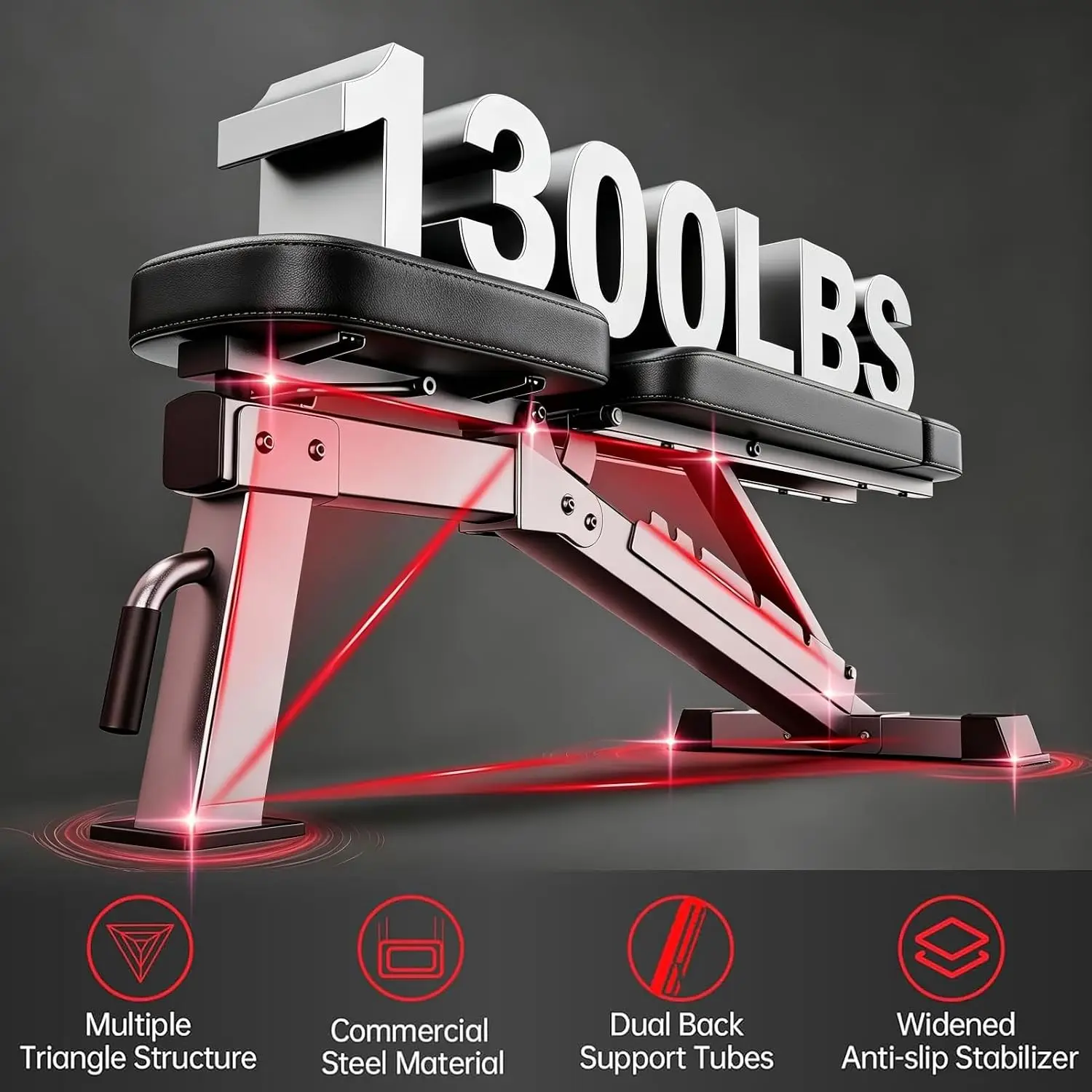 FID Adjustable Weight Bench, 1300LBS Capacity, Foldable Incline Decline Workout Bench for Home Gym Training