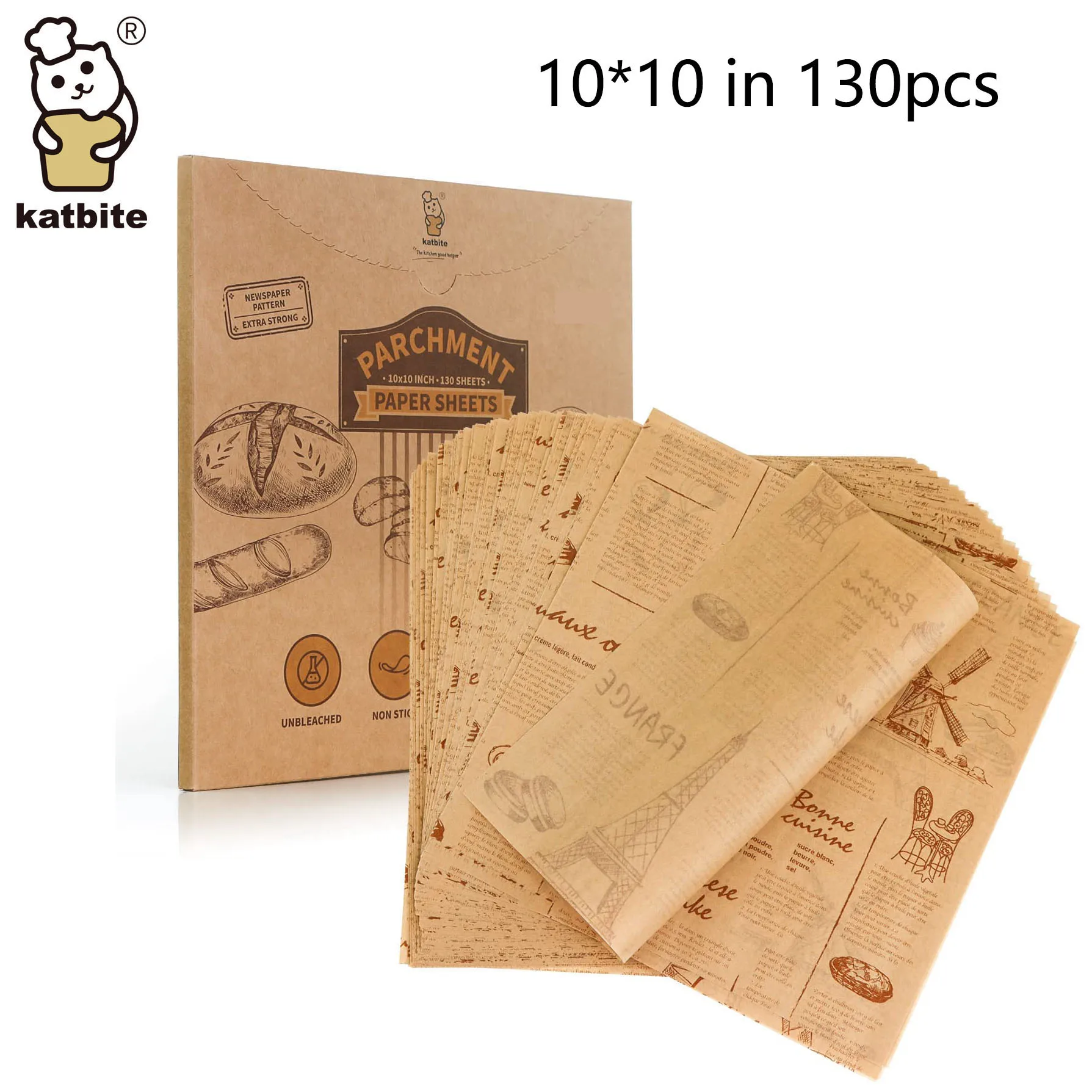 

Katbite 130 Pcs Sandwich Wrapping Paper, Deli Paper Sheets Food Basket Liners, Grease Proof & Non-stick Baking Parchment Paper