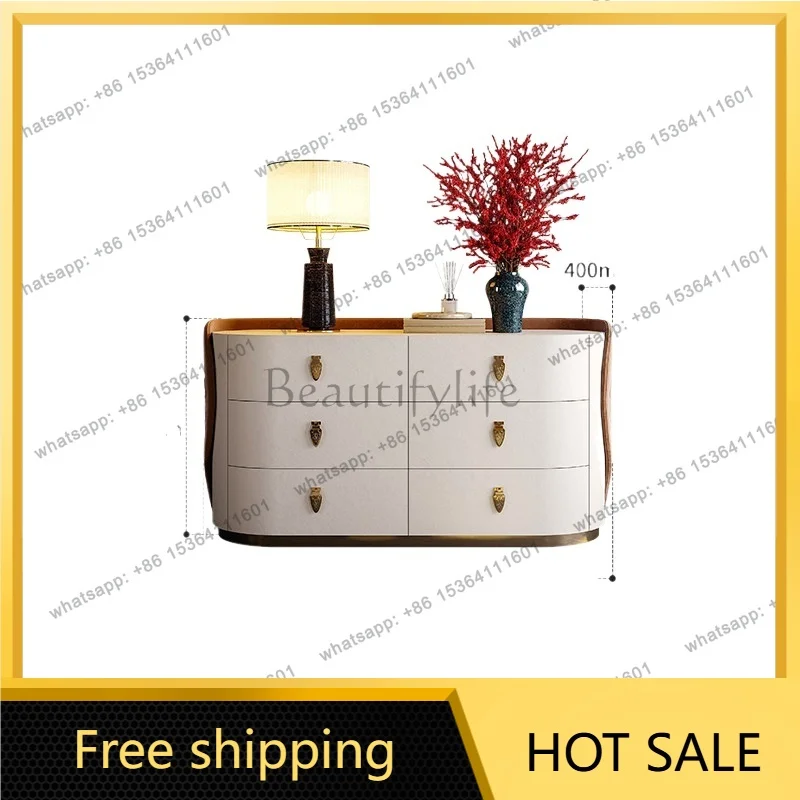 YJ Modern Light Luxury 6‑Drawer Cabinet Solid Wood Storage Chest For Entryway Living Room Bedroom Foot‑of‑Bed