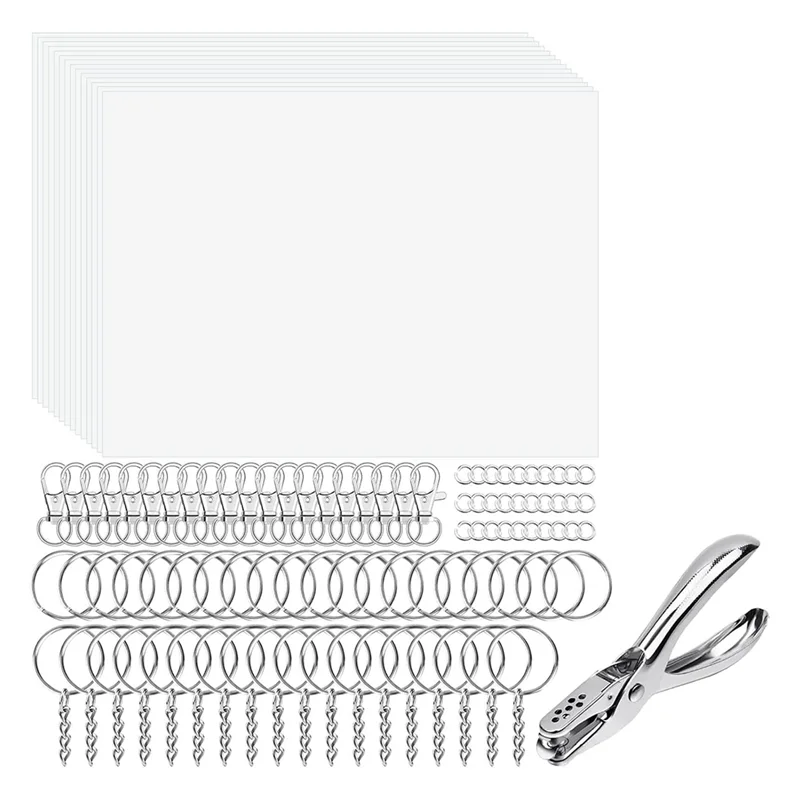 A56X Shrinky Art Keychain Kit, Including 20 Sheets Shrink Plastic Paper, Keychain Clip, Split Key Rings, Key Rings With Chain