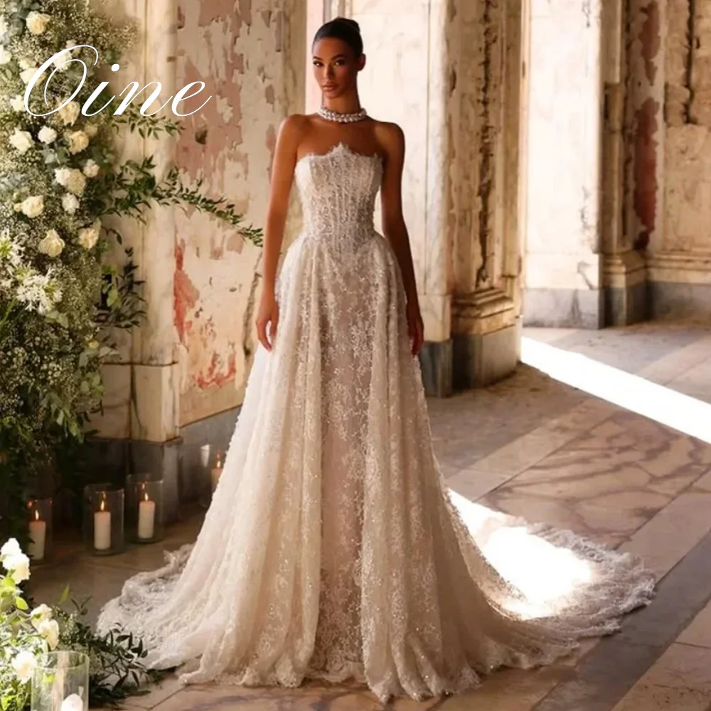 Oine Customized Shiny luxury Lace ivory Ball Gown Royal Wedding Dresses Sweetheart decal Long tail Made Delicate robes De mariée