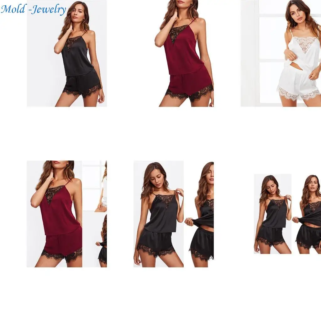 

69HB Женская сладость CAMI SET Кружевая камизольная нижняя белье ночная пижама
