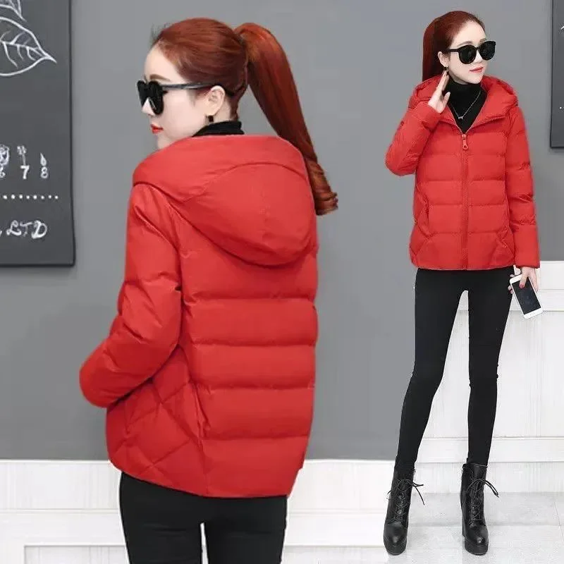 2023 New Black Fashion Puffer Coats Winter Hooded Cotton Coat Loose Jackets Women Short Down Cotton Jacket Casual Female Outwear