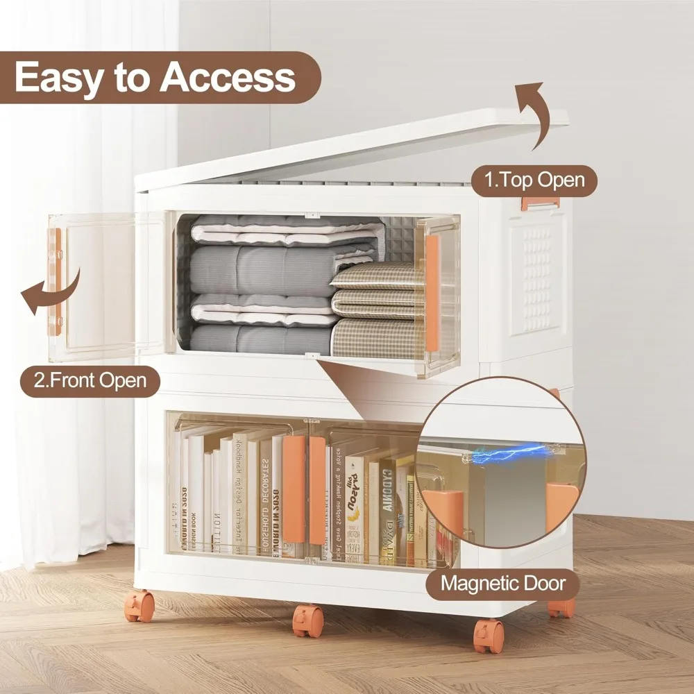 Contenitori portaoggetti pieghevoli impilabili da 285 Qt con coperchi e ruote, capacità di 72 galloni, cassetti organizer per armadi