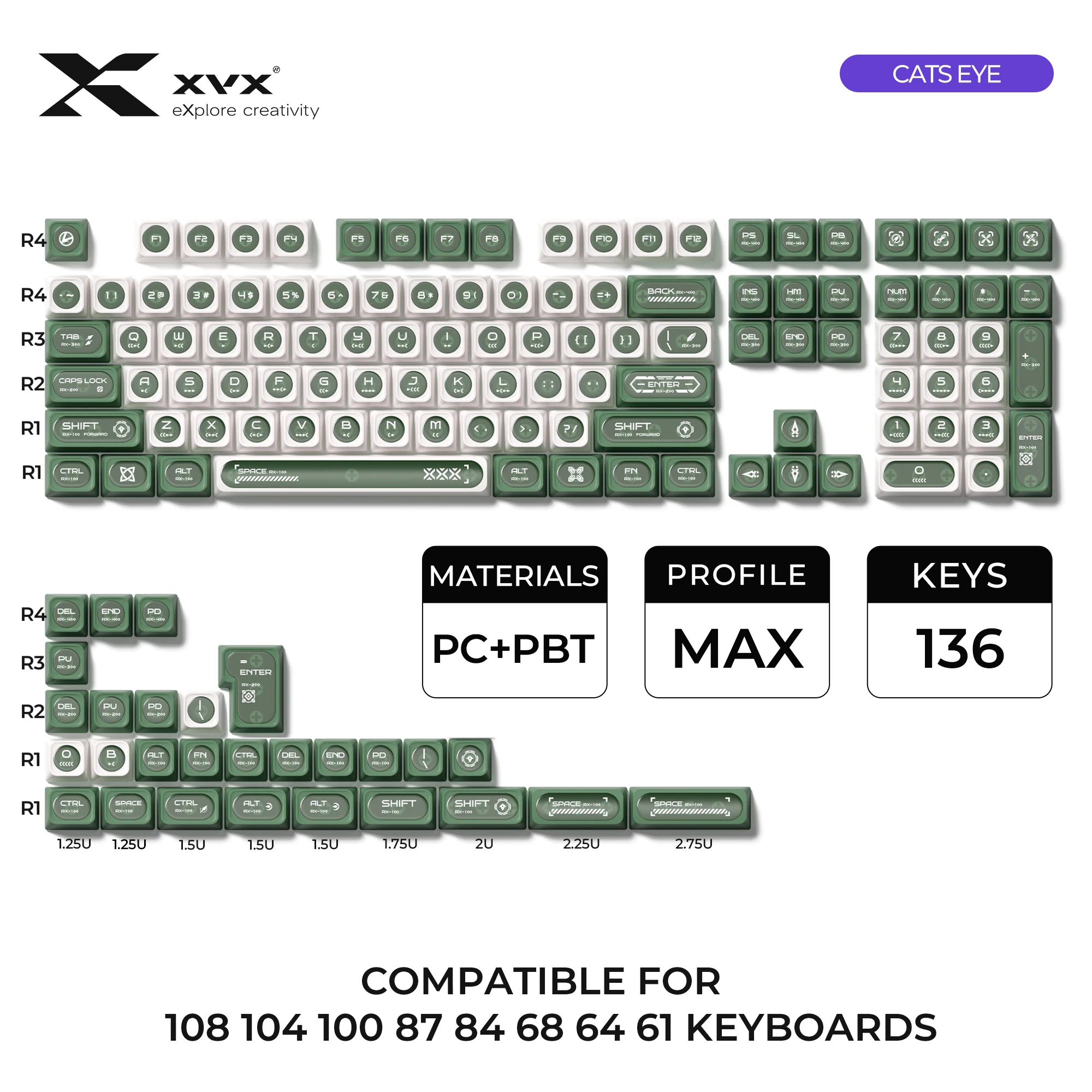 XVX White Cats Eye Keycap Set 136-Key PBT