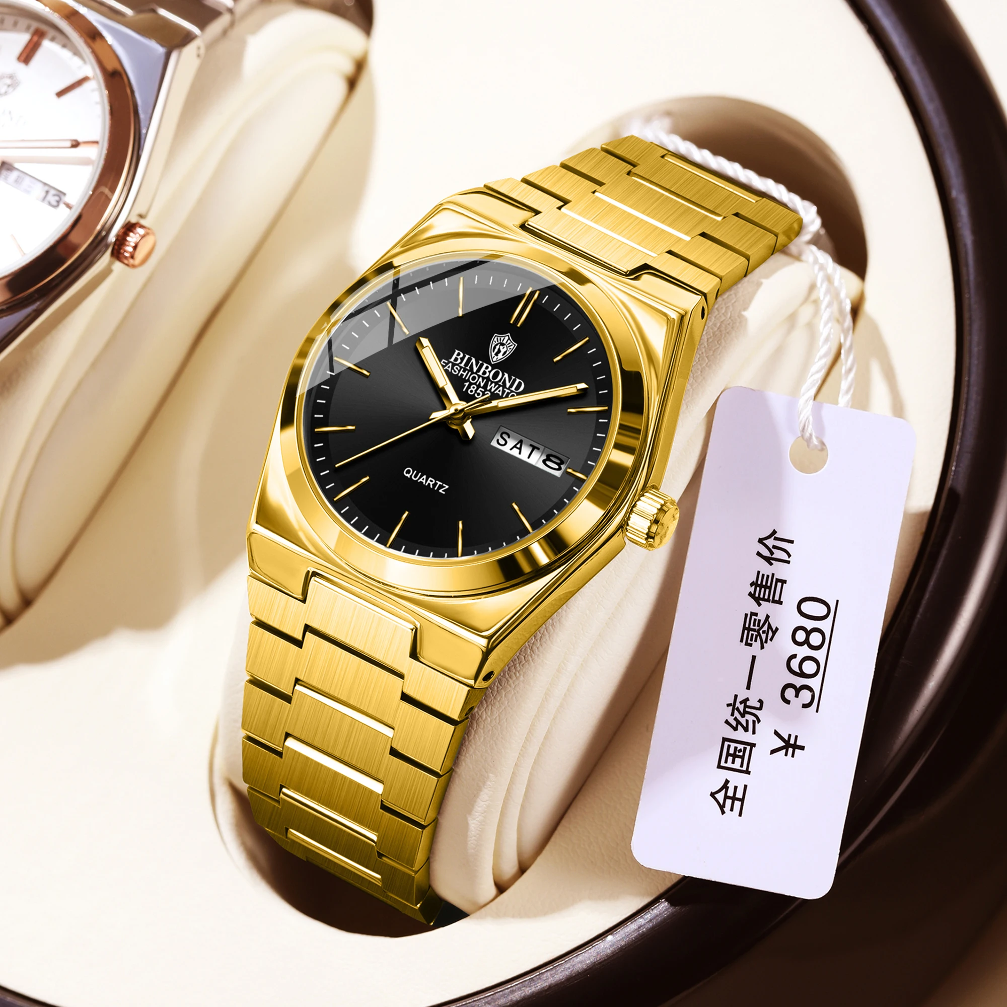 BINBOND Top 2026 New 103 Fashion Women's Quartz Watch Waterproof Night Light Dual Calendar Ultra Thin Men's Watch