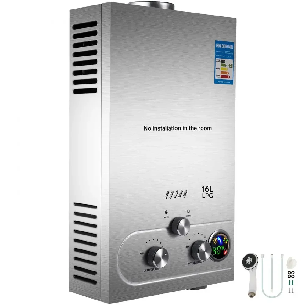 VEVOR-calentador de agua caliente de propano LPG, caldera de Gas propano sin tanque de acero inoxidable, electrodoméstico, 6L-18L