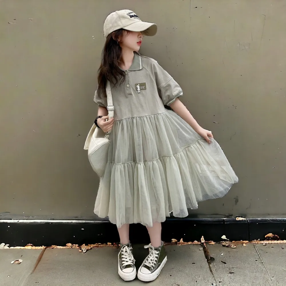 

Summer Kids Outfits Lace Gray Dresses for Girls Princess Short Dress Baby Children Clothes Party Costumes 4 6 8 9 11 10 12 Years