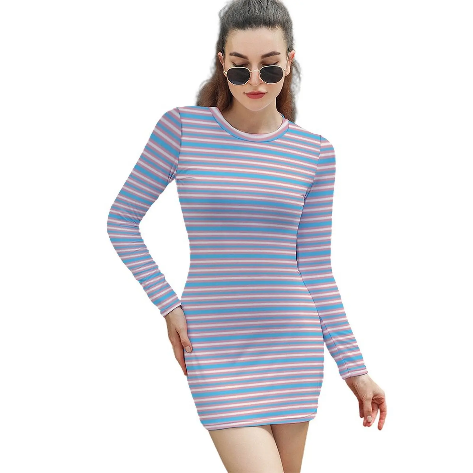 

Plain Trans Flag Long-Sleeved Sheath Dress summer clothes for women Dress women festival outfit women