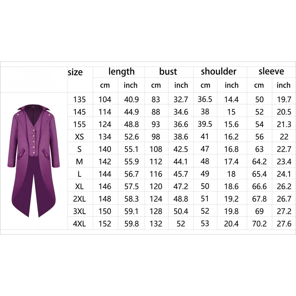 Plus Size Vintage Steampunk Gothic Tailcoat Jacket for Halloween Party Cosplay