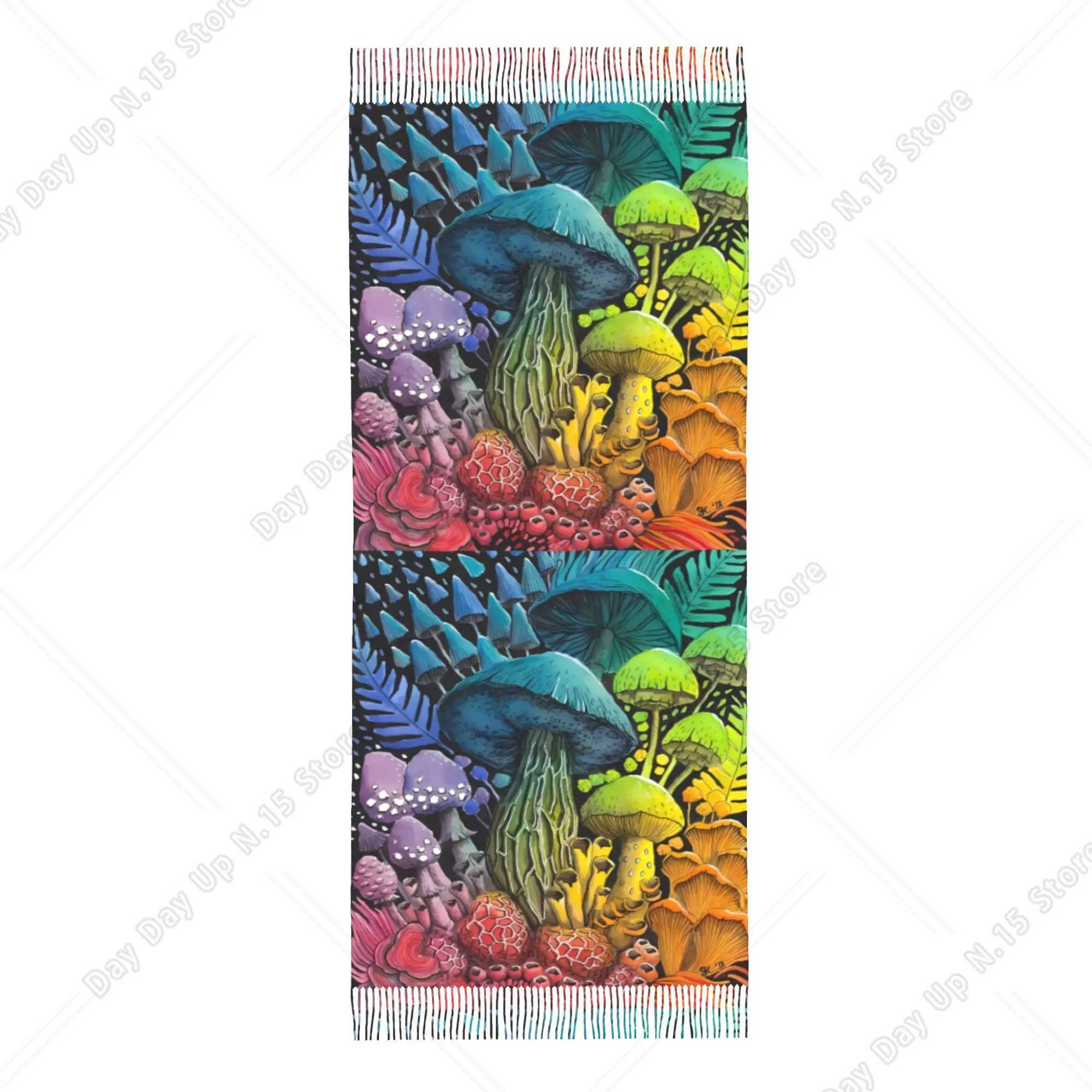 Psychedelic Hippie Rainbow Wild Mushroom Printed Shawl Fringed Soft Scarf Bohemian Art Women Fashion Wrap