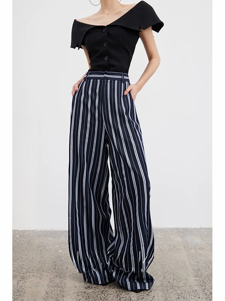 

Foundume High Waist Slimming Wide Leg Pants Color Woven Vertical Stripes Naval Sle Spring Summer New Arrival Casual Pants