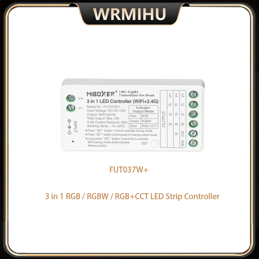 Miboxer WiFi + 2.4G FUT035W +/FUT037W + 2In 1/3In1 Pengendali untuk DC12-24V Warna Tunggal Ganda Putih RGB RGBW RGB + CCT Lampu Strip Led