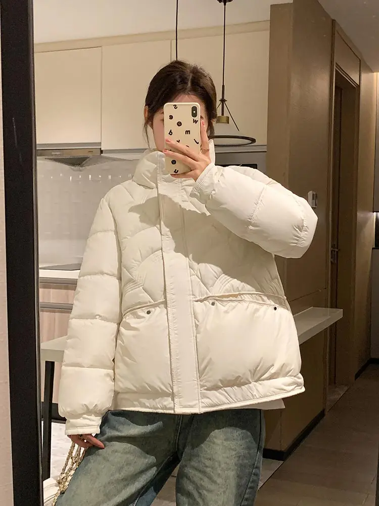 Vielleicht 2023 New Cotton Padded Short Parkas Women Stand Collar Down Winter Jacket Thick Warm Winter Coat Female Outerwear