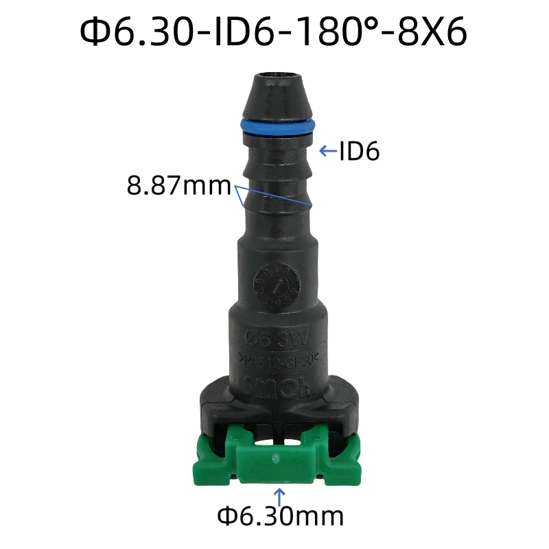 6.30mm 6.30 ID6 Fuel line quick connector 180 degree ID6 SAE 5/16 Fuel pipe joint nylon connector for car 2 pcs a lot