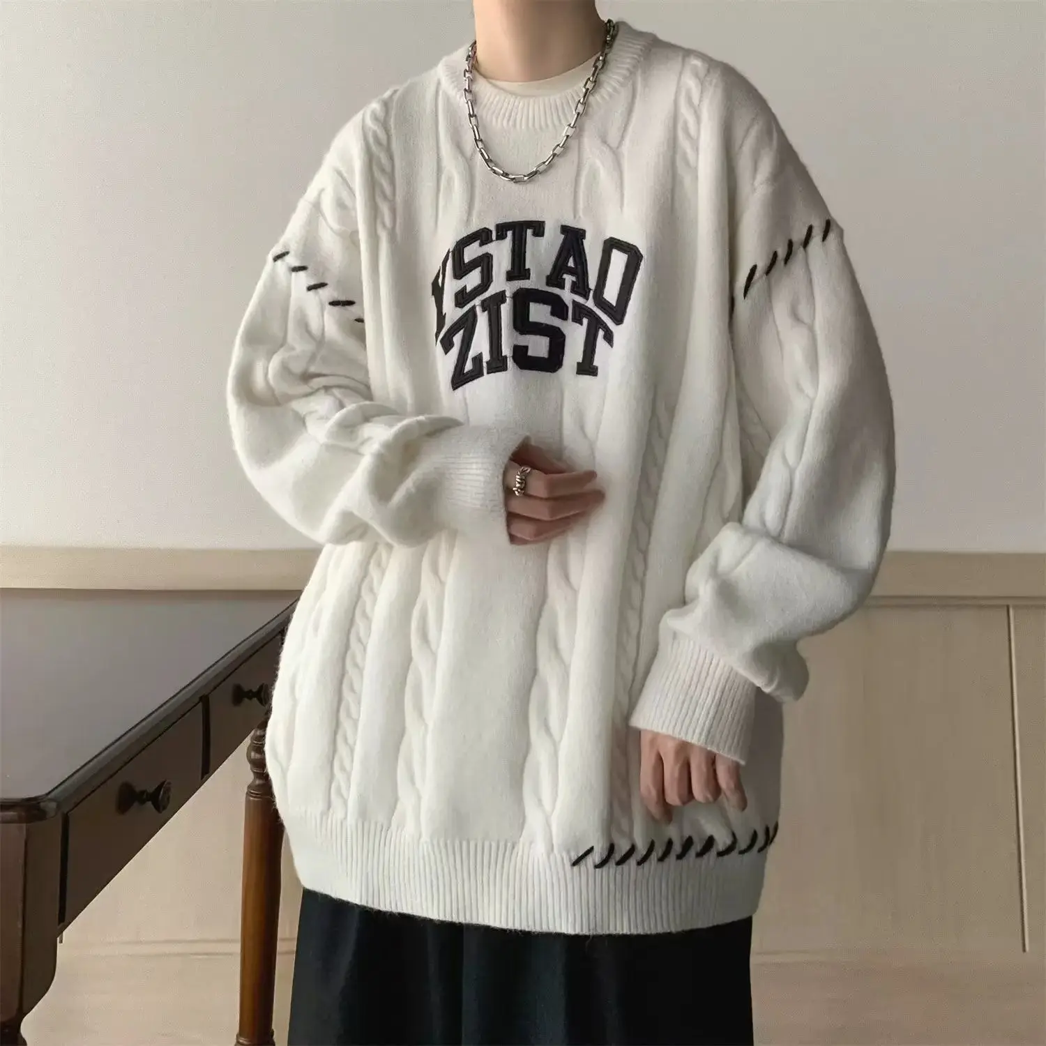 Pull à col rond rétro pour hommes et femmes, lettre de personnalité de la rue, version coréenne, hip hop décontracté pour couple, tendance automne et hiver