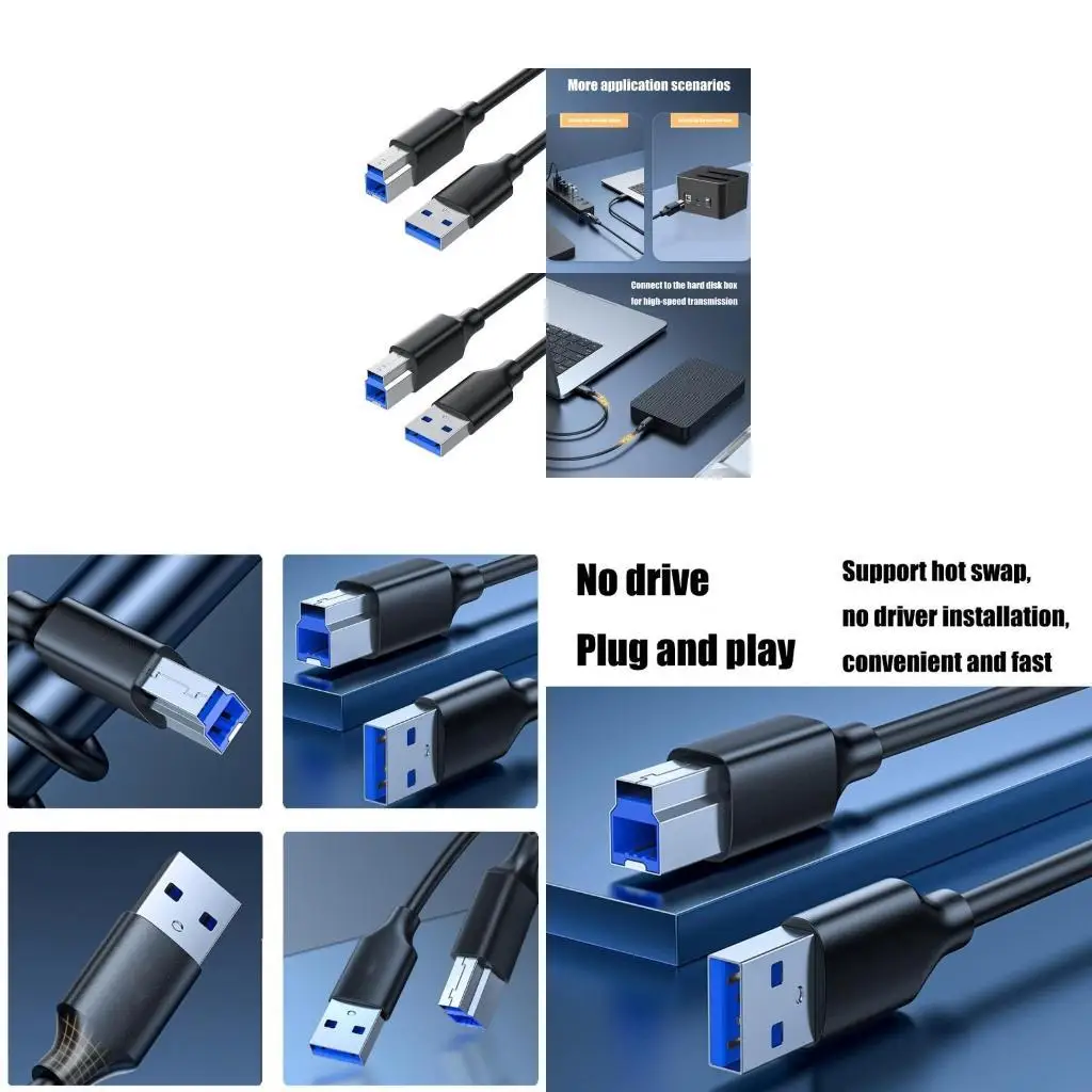 R53C Long USB Printer Scanners Cable, Plated Connectors