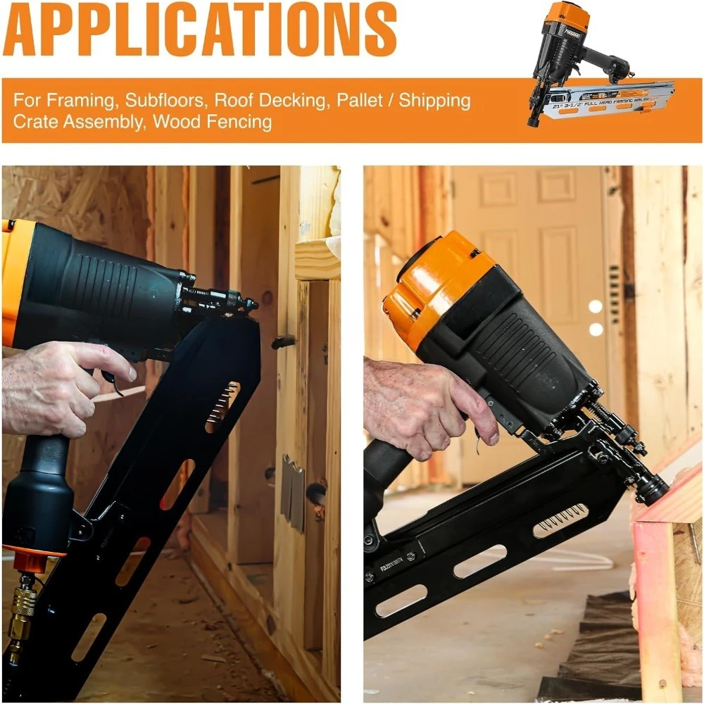 أدوات وتحسين المنزل، أداة تثبيت هوائية 21 درجة مع أظافر | 2 " – 3-1/2" أظافر رأس مستديرة بالكامل #3