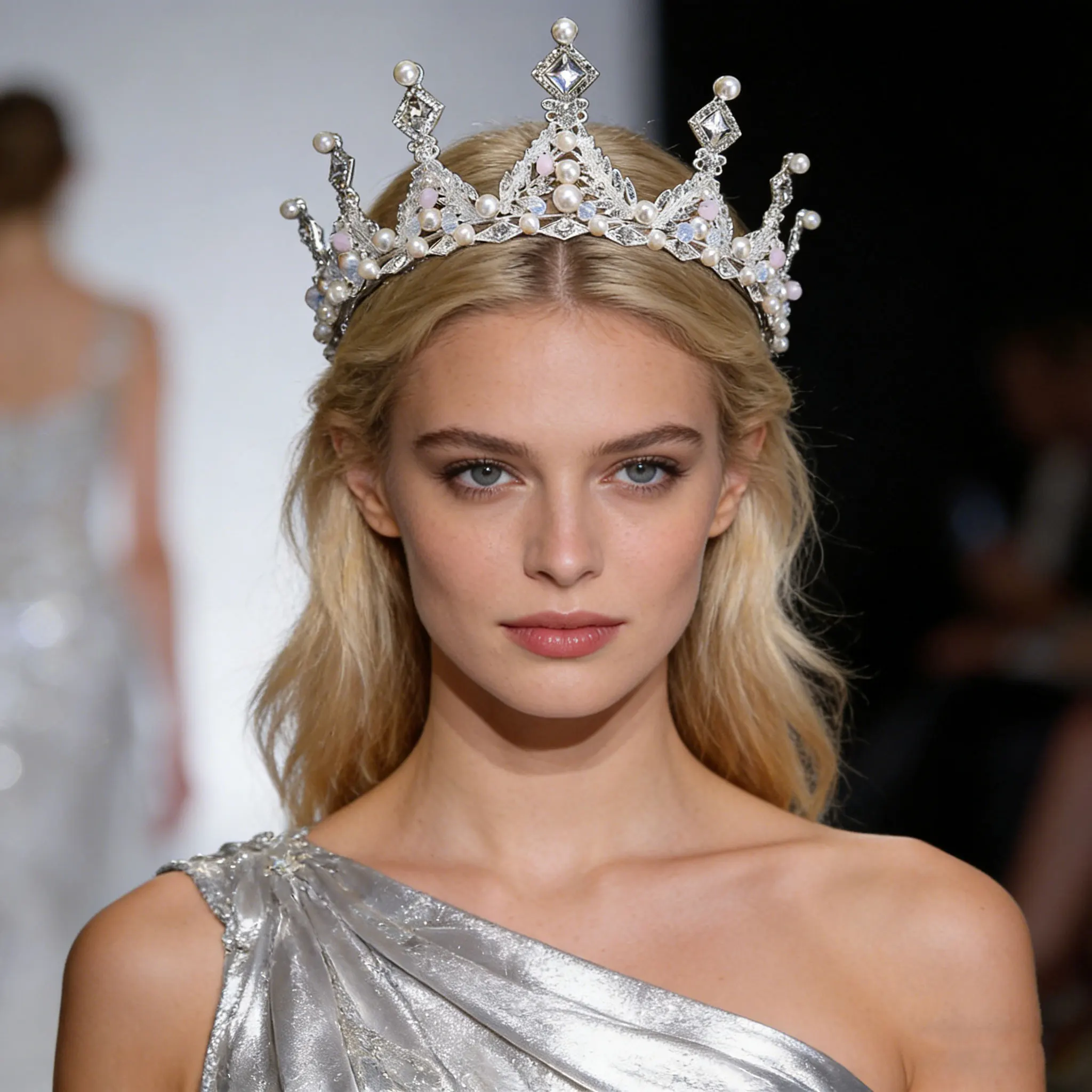 Elegant Gold Crystal Crown  Bridal Pageant Hair Accessory