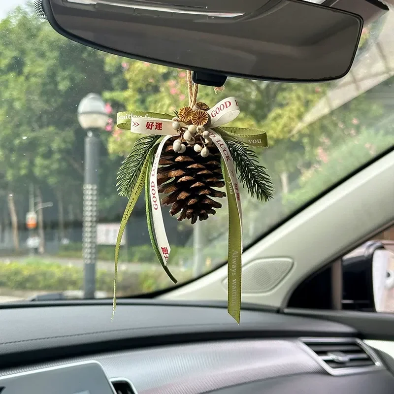 Ins Style Pine Cone Car Hanging Decoration Pendant DIY Dried Flower Handmade Materials Car Small Pendant New Year Gift