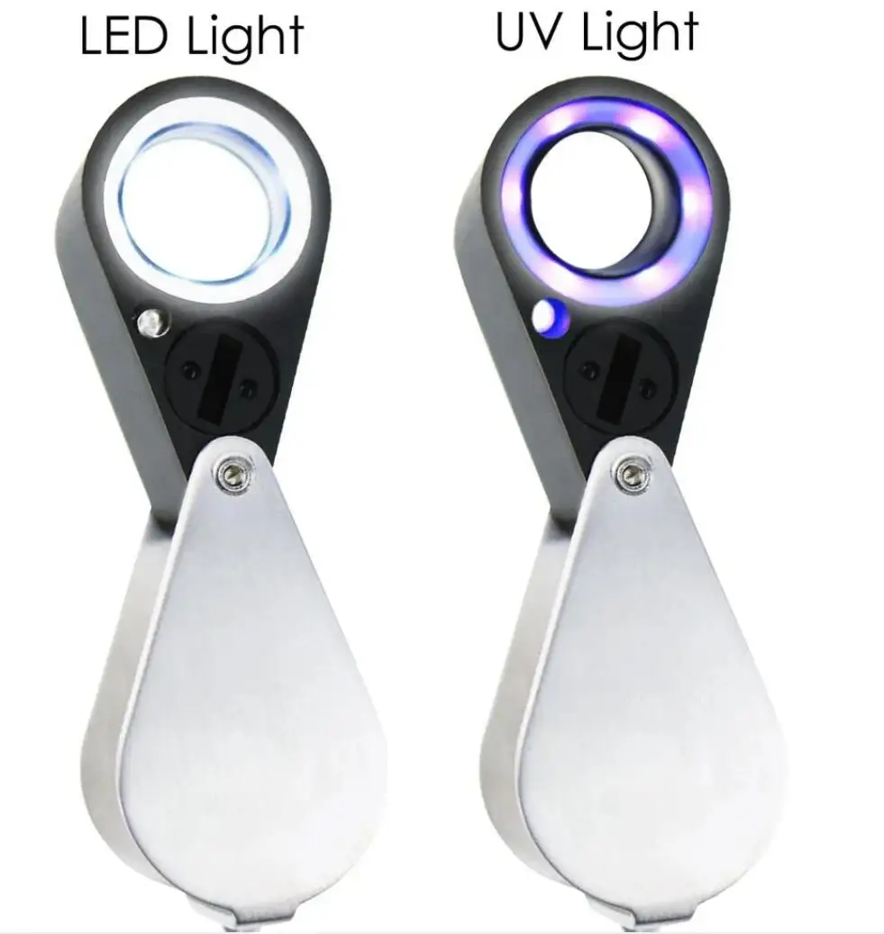 10X 20X 21mm Folding Illuminated Loupe Jewelry Magnifier Pocket With LED Light For Gems Jewelry Stamps Coins Watches