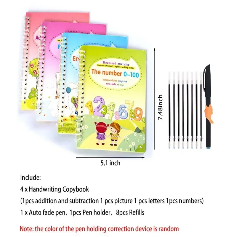 Cuaderno mágico reutilizable para niños, juguetes de dibujo, bolígrafo Montessori, Control, entrenamiento, escritura, pegatina, libro educativo de aprendizaje, 4 Uds.