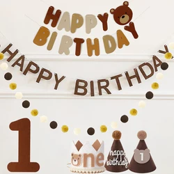 Cute Bear Baby 1st Birthday Hat Non-woven Fabric Felt Happy Birthday Banner Wild One Bear Birthday Party Baby Shower Decorations