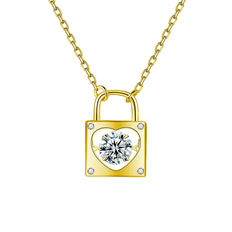 

S925 sterling silver women's necklace gold-plated moissanite heart-shaped lock popular fashion jewelry party accessories
