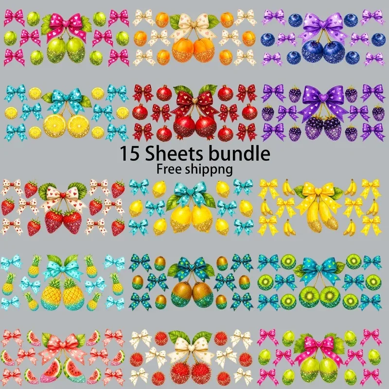 15pcs Freeship Summer Fruit Vibe 16oz UV DTF Sticker Waterproof DIY Decals 3D transfer uvdtf tumbler sticker uv dtf cup wrap