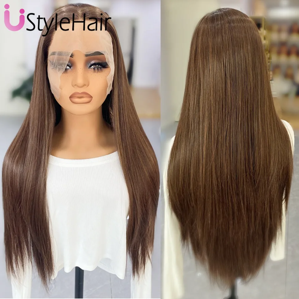 

Парик UStyleHair с коричневыми кружевами спереди, синтетический парик разных цветов, длинный шелковистый прямой натуральный парик для ежедневного использования, парик из термостойкого волокна