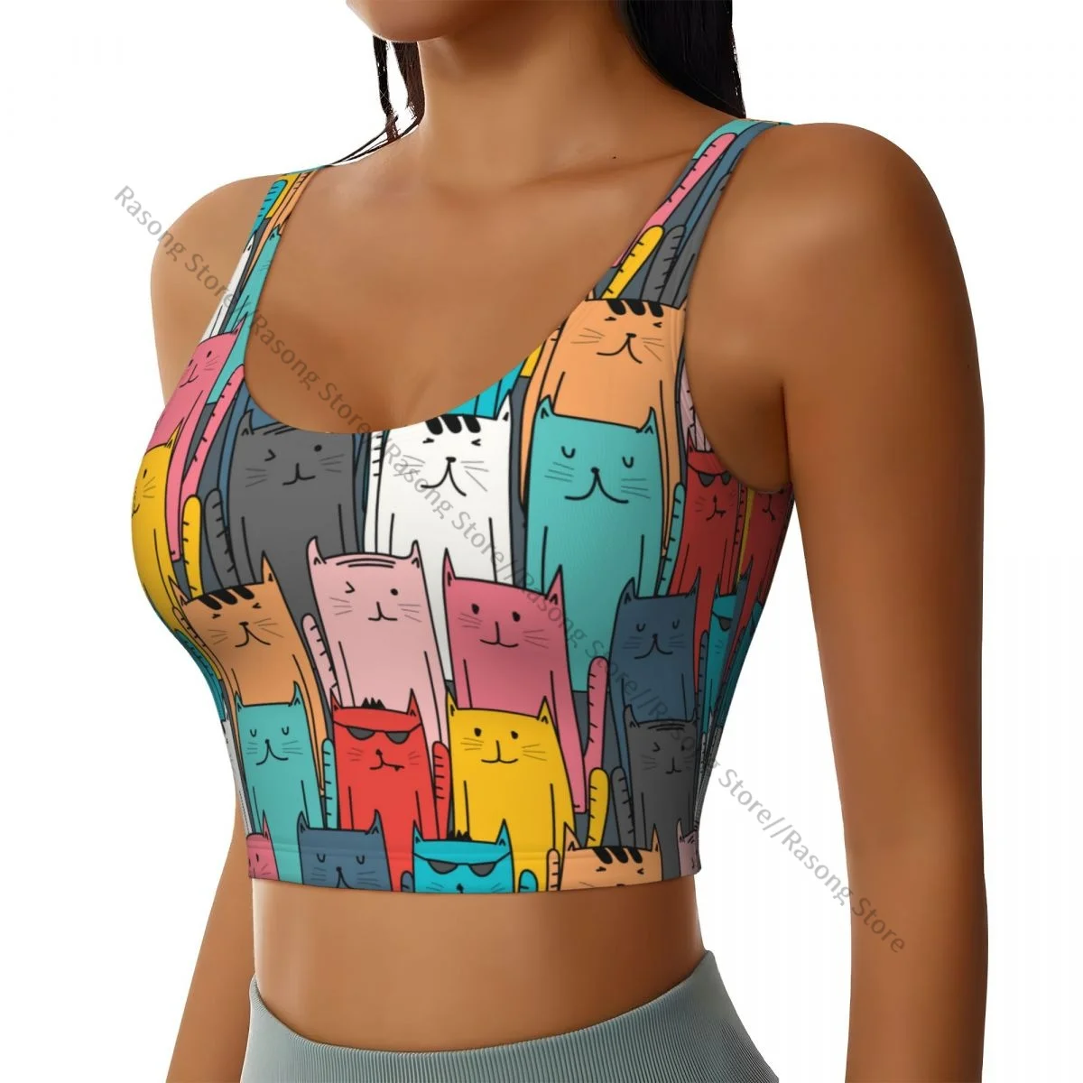 Women Sexy Sports Vest Colorful Cats Art Female Streetwear Sport Lingerie Tee Crop Top