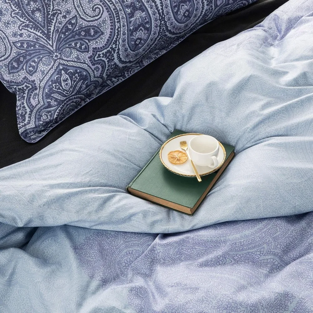 طقم غطاء لحاف مغربي فاخر مكون من 3 قطع على الطراز البوهيمي مع نمط ميدالية بوتيه الدمشقي، عدد 400 خيط مصري #2