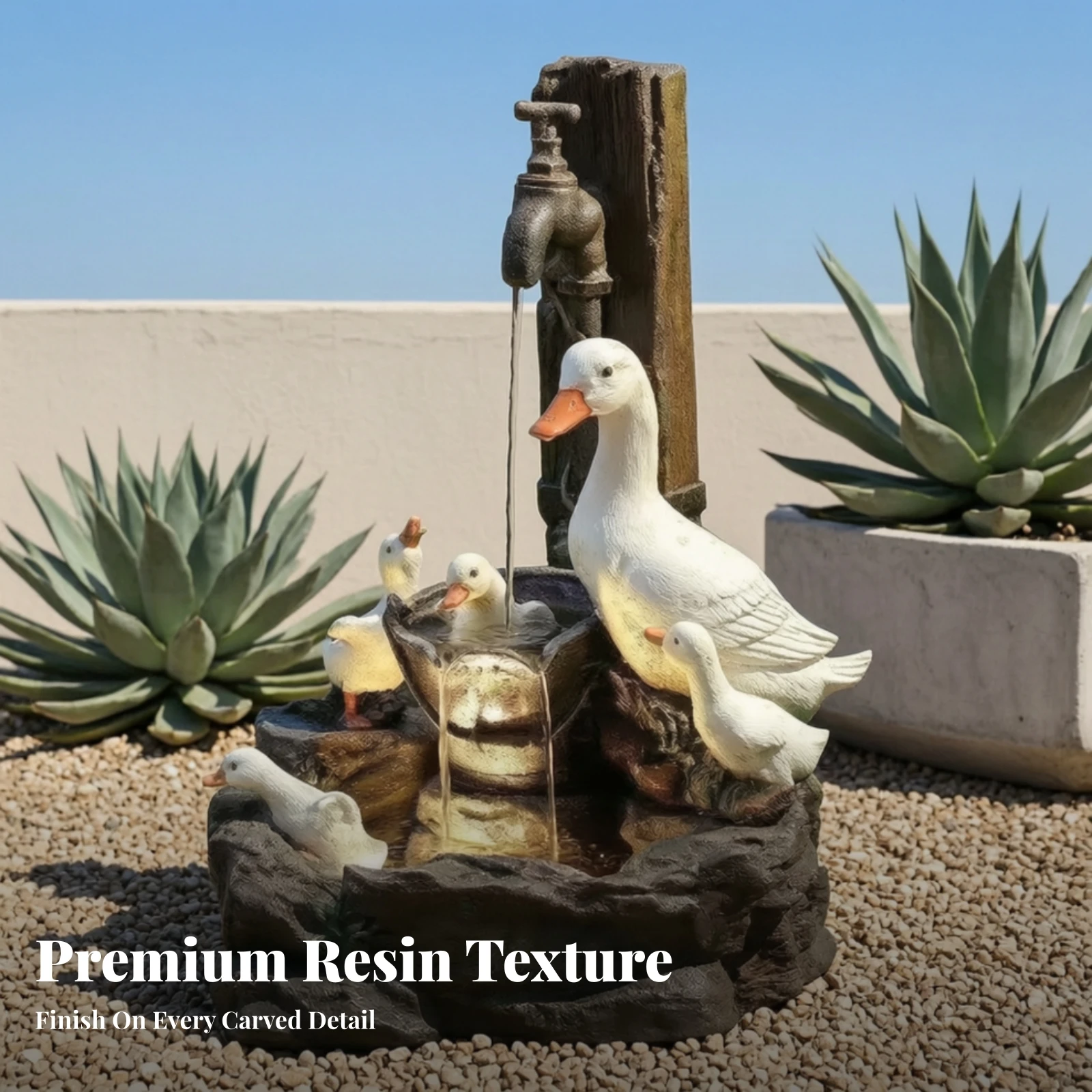 Solar Fountain with Lights Circulating Sculptural Garden Fountain Ornament Lighted Statue Cord-Wireless for Patio, Courtyard