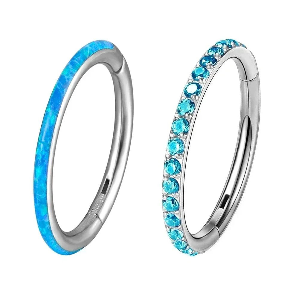 2Pcs G23 Titanium Opal Zircon Set Nose Septum Piercing Ear Tragus Conch Piercing 6-12mm Inner Ring