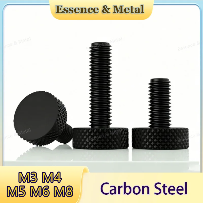 Black Carbon Steel Flat Head Screws M3 M4 M5 M6 M8 Dacromet Black Textured Knurled Thumb Screws DIN653 Hand Screws for Computers