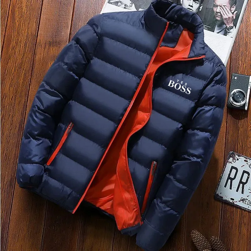 Dikke Heren Nieuwe Warme Parka Jassen Winter Casual Heren Bovenkleding Jassen Effen Opstaande Kraag Heren Windscherm Katoen Gewatteerd Donsjack