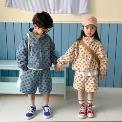 Children Clothing Fashion Printed Shorts Two Piece Set 2024 Autumn New Boys Girls Korean Style Soft and Comfortable Suit