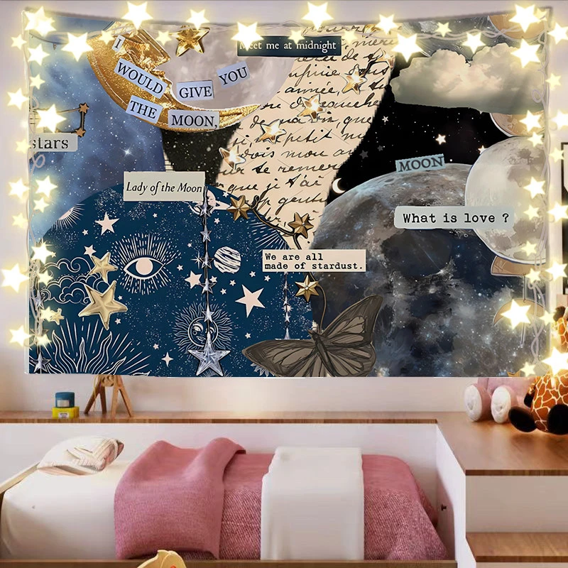 VIKAMA Starry Sky Moon Mandala Tapestry, 6 Assorted Designs, Wall Hanging Art for Bedroom Living Room
