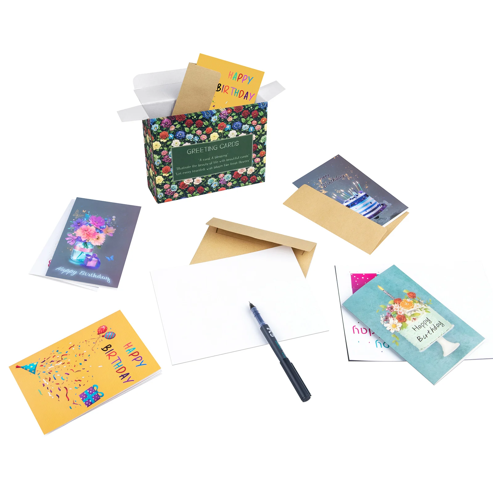 24 Pcs 6x4 inch Birthday Greeting Cards with Envelopes Packed in Box