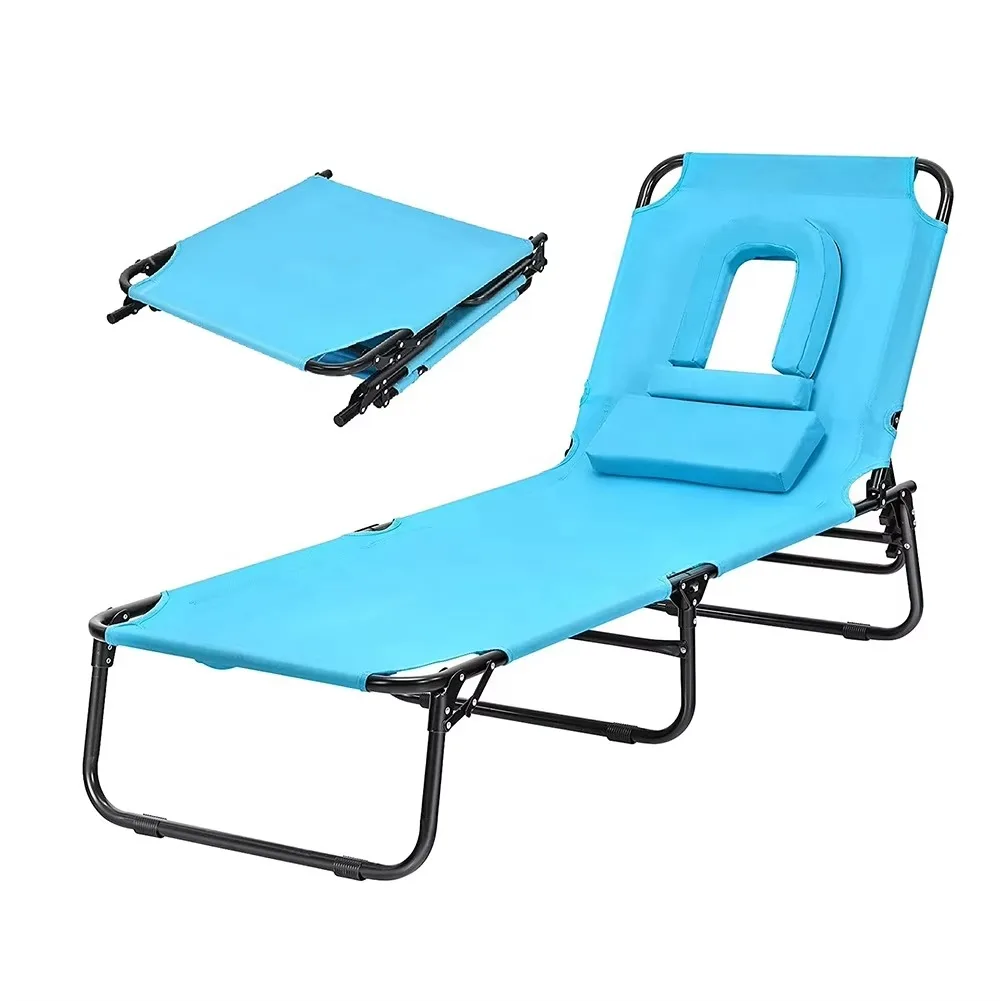 Beach Chair Suthing Chair Patio Chair Folding Adjus Recliner with Hole for Face
