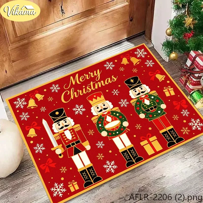 VIKAMA Santa & Typographic Flannel Door Mat, Washable Non-Slip Door Mat, Decor for Entryway Front Door Living Room Kitchen