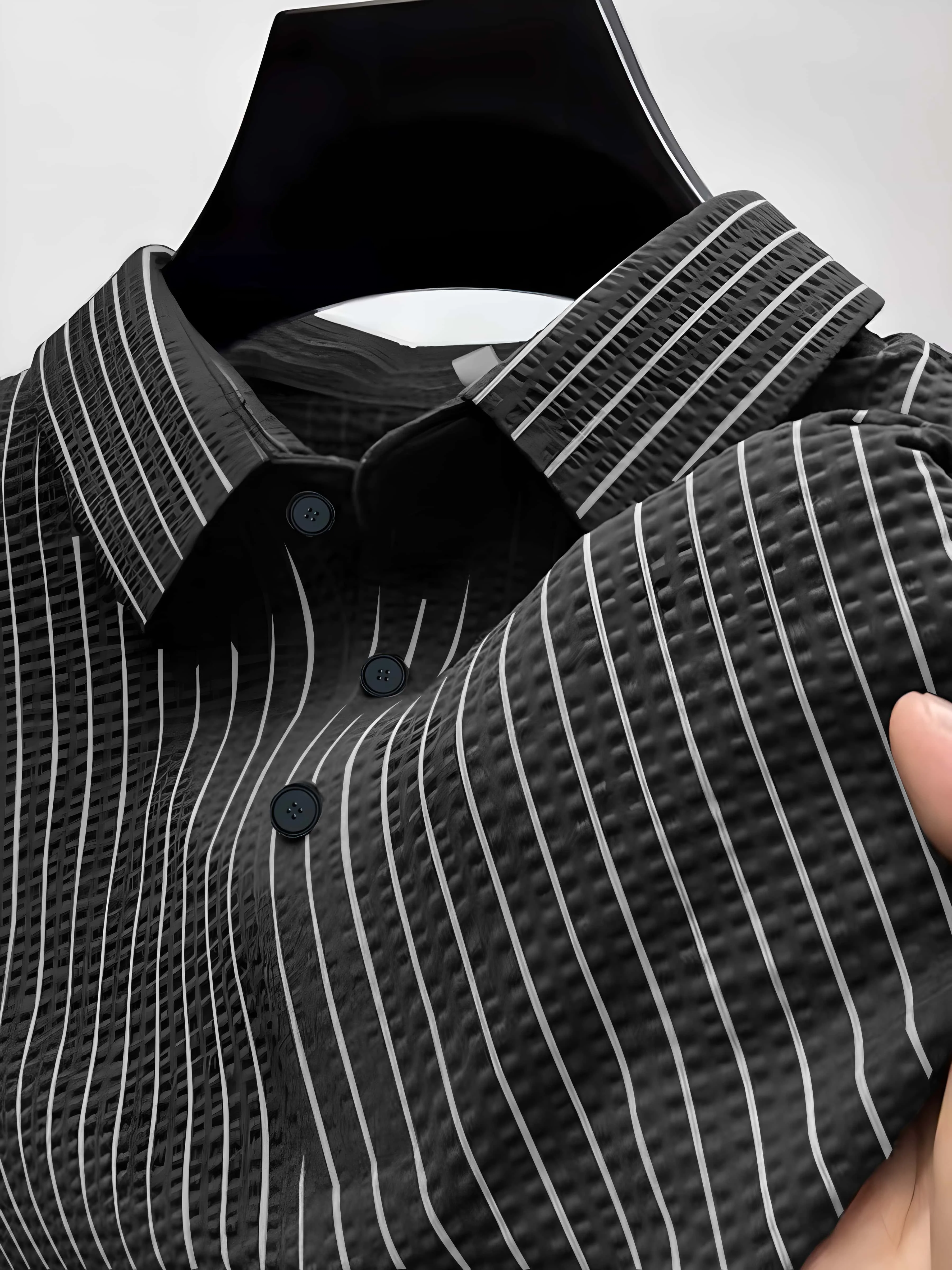 2025 New Fashion Summer High-End Ice Silk Striped Men's Polo Shirt Breathable Sweat Absorbent Golf Casual Sports Polo Shirt