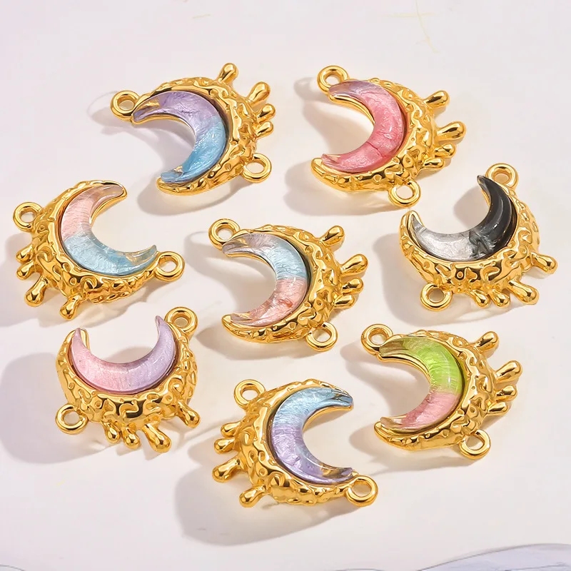 

3pcs Stainless Steel Double Hole Moon Color Moon for Jewelry Making Earring Necklace Connector Jewelry Accessories
