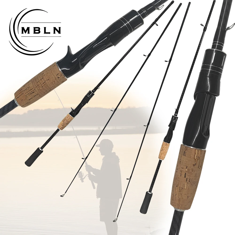 Ultra-light Carbon Fishing Rod with 2pcs Sections Cork Handle and Fuji Guide Ring Fast Action, Medium Power,  Spinning Casting