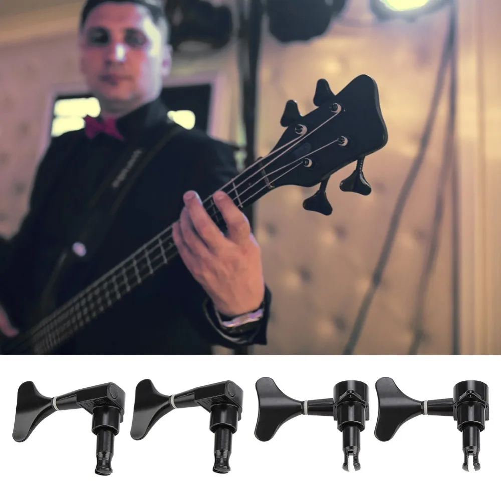 ​Fishtail Shaped Button​ ​Bass Tuning Pegs ​2L2R Configuration ​Silver/Black ​Machine Head Tuners ​Sealed ​Bass Guitar Keys