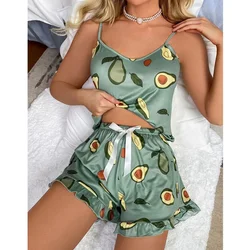 Women's Pajama Set Sexy Printed Pajamas Women's Pajamas Sleeveless Top Shorts Two Piece Set Women's Casual Wear Homewear